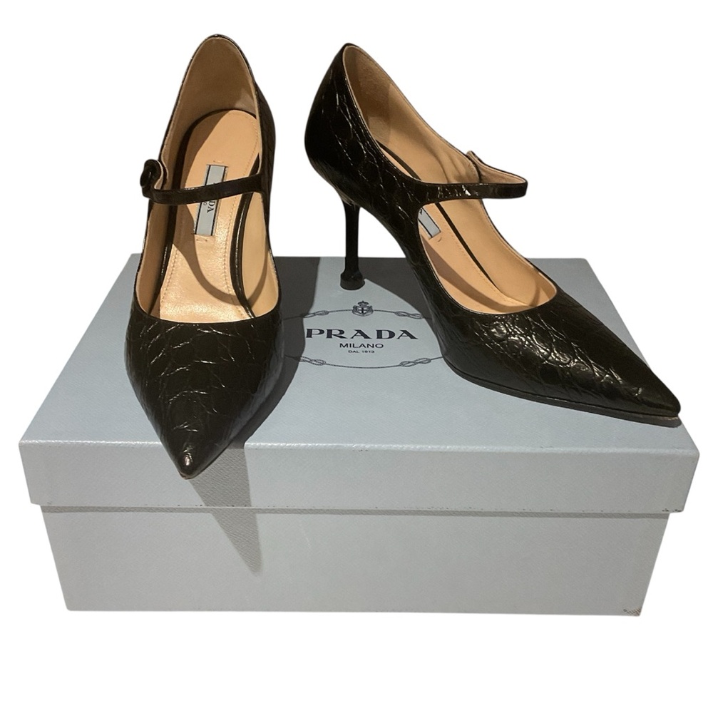 PRADA Mary Jane St. Coco Black Mary Jane Pointed Toe Croc Calzature Donna 36/6